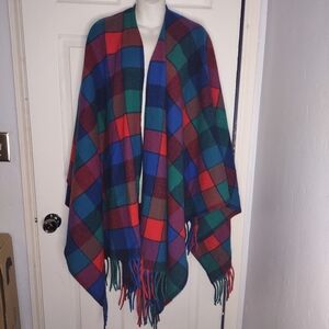 Vintage Pendleton Knockabout Wool Poncho Cape sweater Fringe EUC